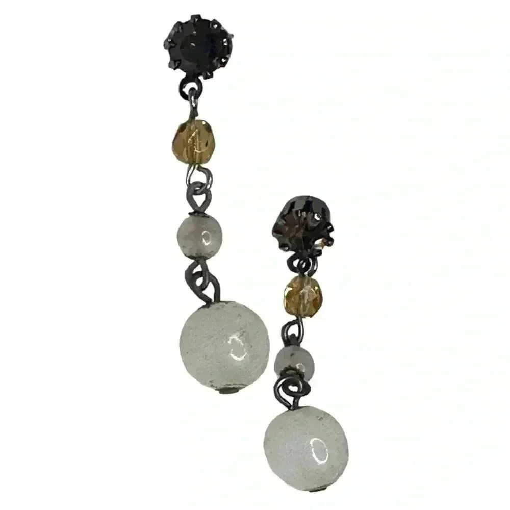 Beaded dangle earrings with topaz studs women’s jewelry - Picture 4 of 4